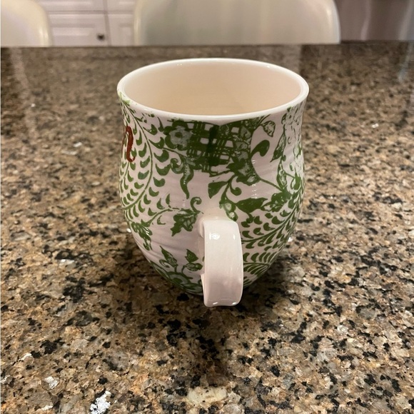 Anthropologie Green White Floral Mug Brown Monogram Initial Mug Lower Case “n” - Picture 7 of 10